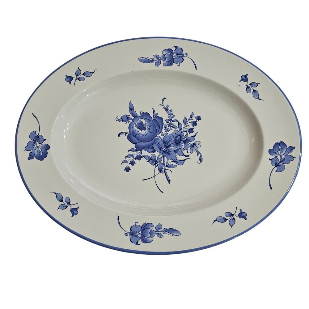 Spode Rochelle Oval Platter 16" blue white floral England stoneware vintage 2000